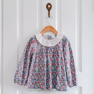 Girls' Liberty-Style Floral Top with White Ruffle Collar